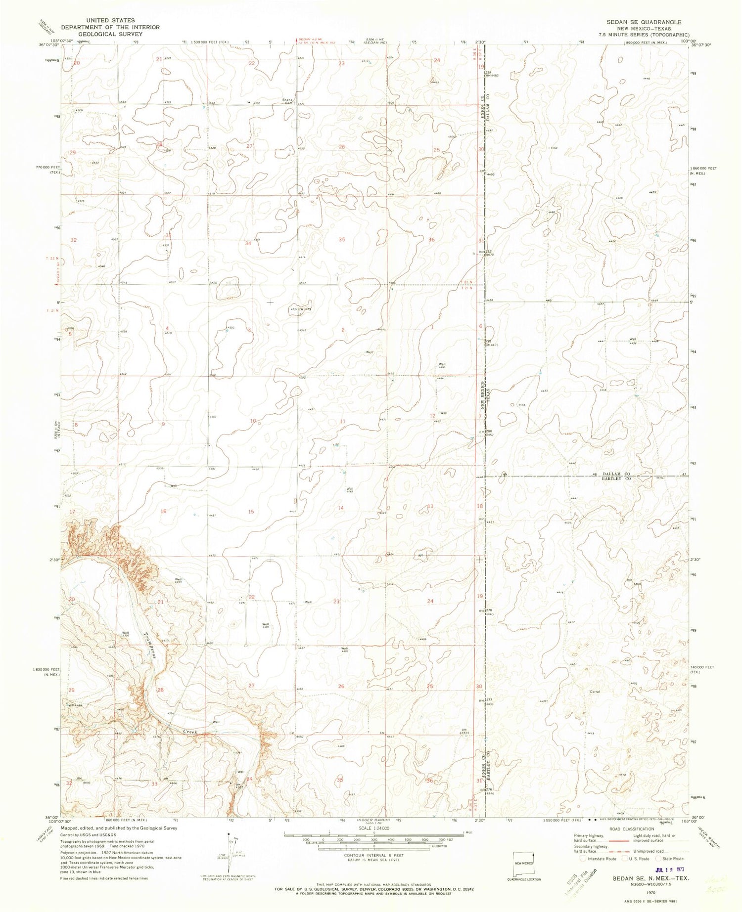 Classic USGS Sedan SE New Mexico 7.5'x7.5' Topo Map Image