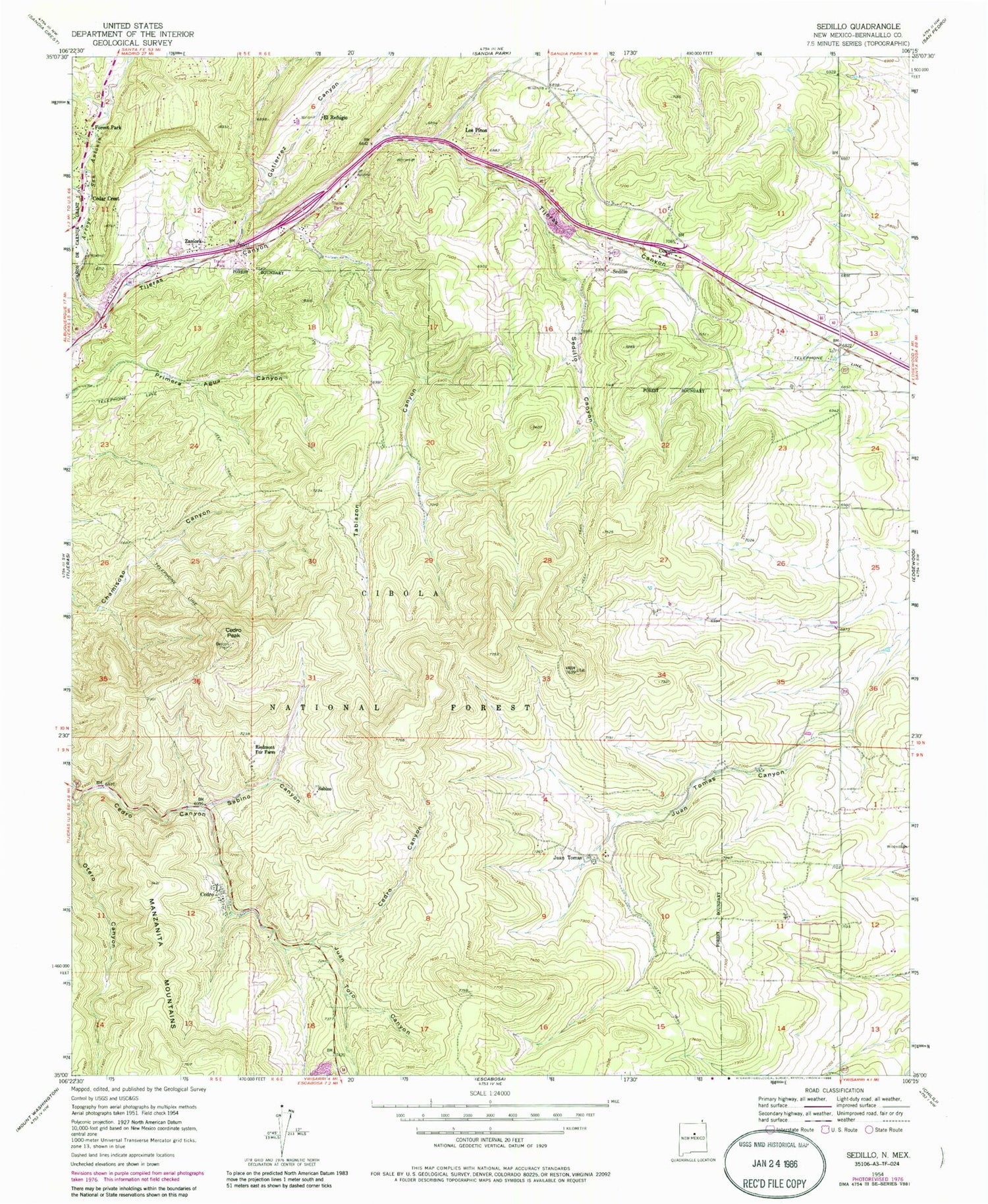 Classic USGS Sedillo New Mexico 7.5'x7.5' Topo Map Image