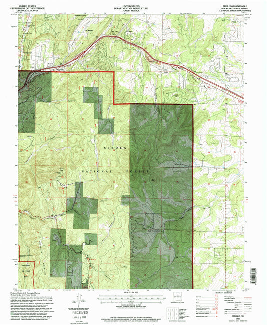Classic USGS Sedillo New Mexico 7.5'x7.5' Topo Map Image