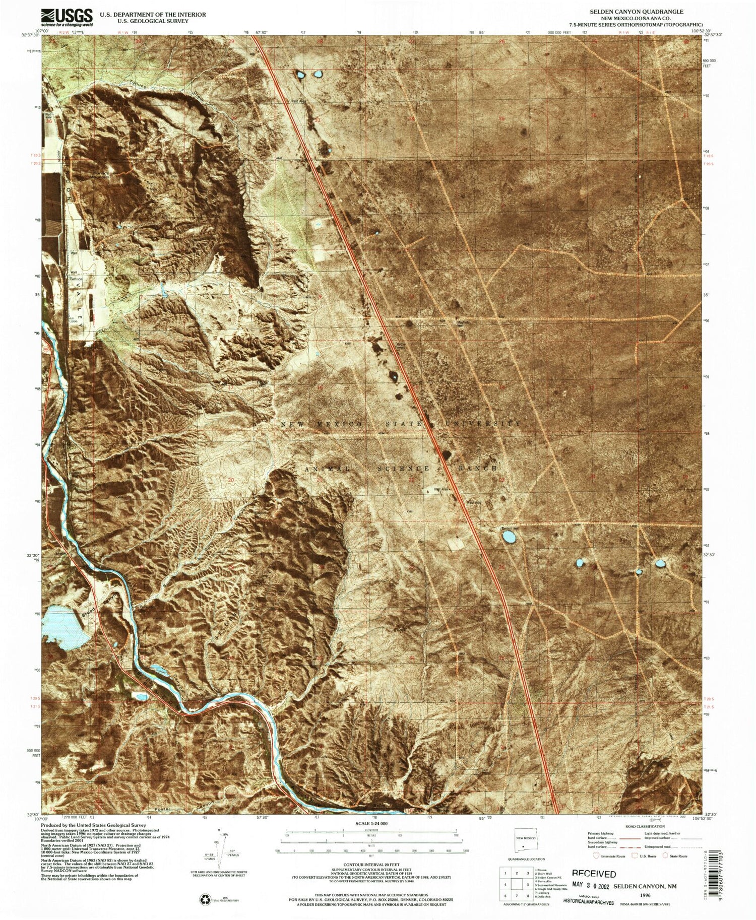 Classic USGS Selden Canyon New Mexico 7.5'x7.5' Topo Map Image