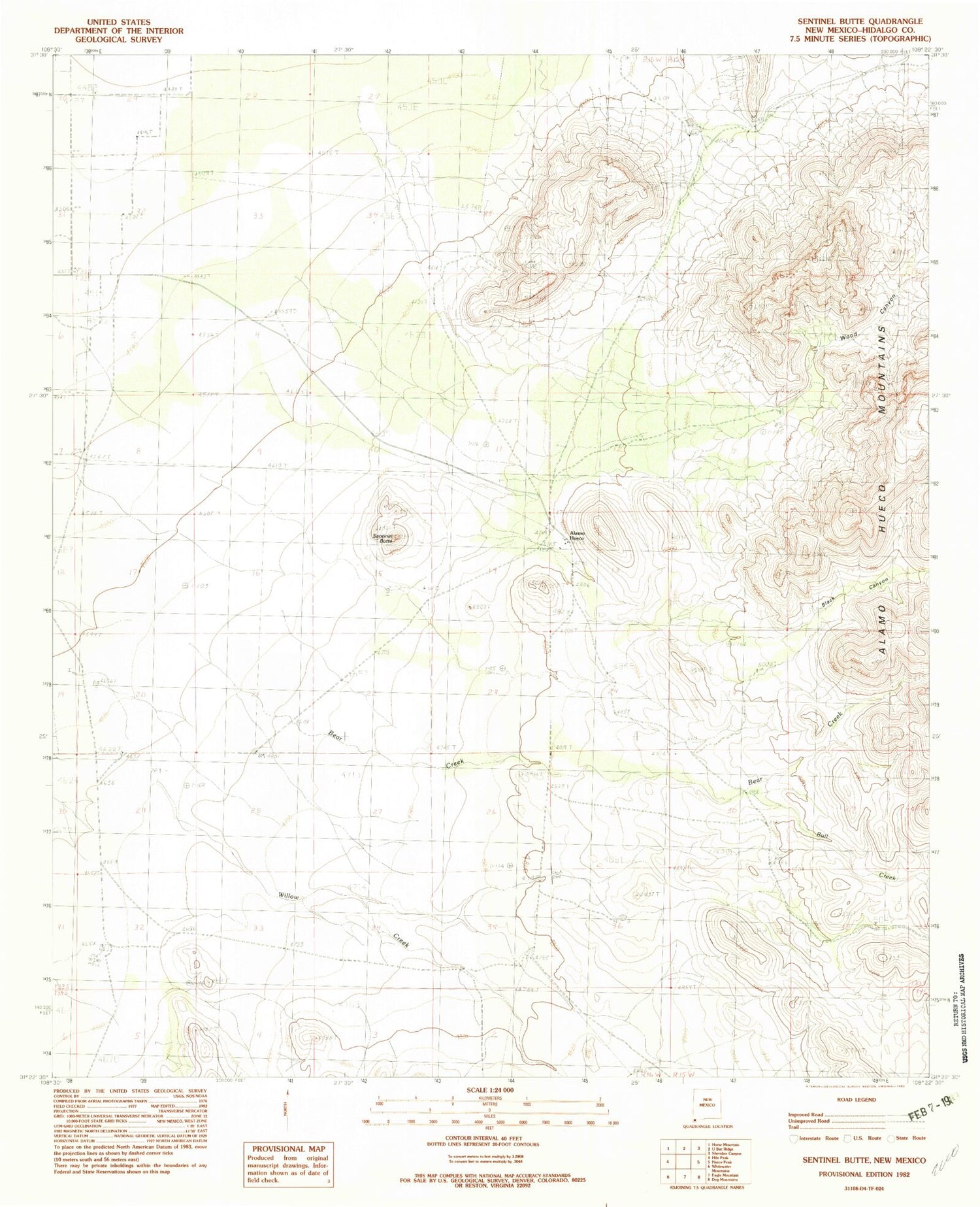 Classic USGS Sentinel Butte New Mexico 7.5'x7.5' Topo Map Image