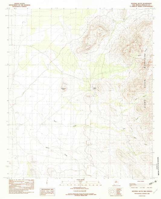 Classic USGS Sentinel Butte New Mexico 7.5'x7.5' Topo Map Image