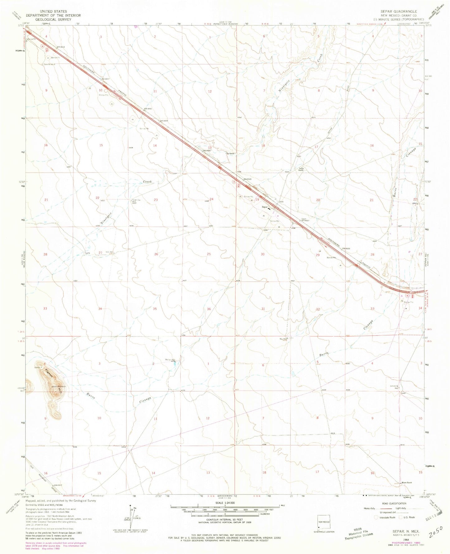 Classic USGS Separ New Mexico 7.5'x7.5' Topo Map Image
