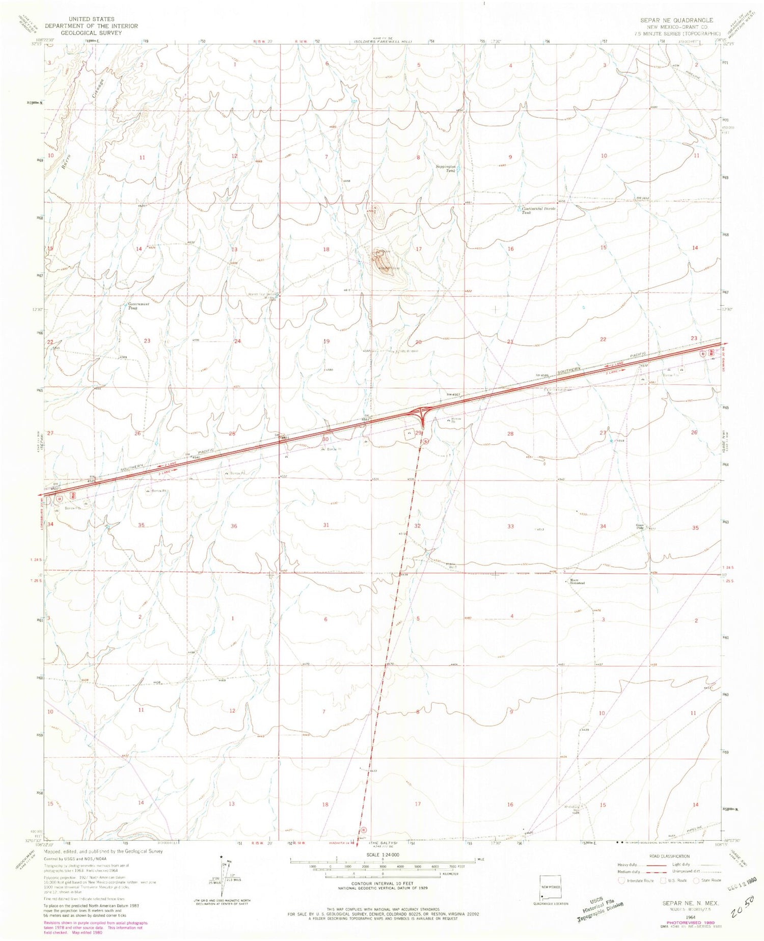 Classic USGS Separ NE New Mexico 7.5'x7.5' Topo Map Image