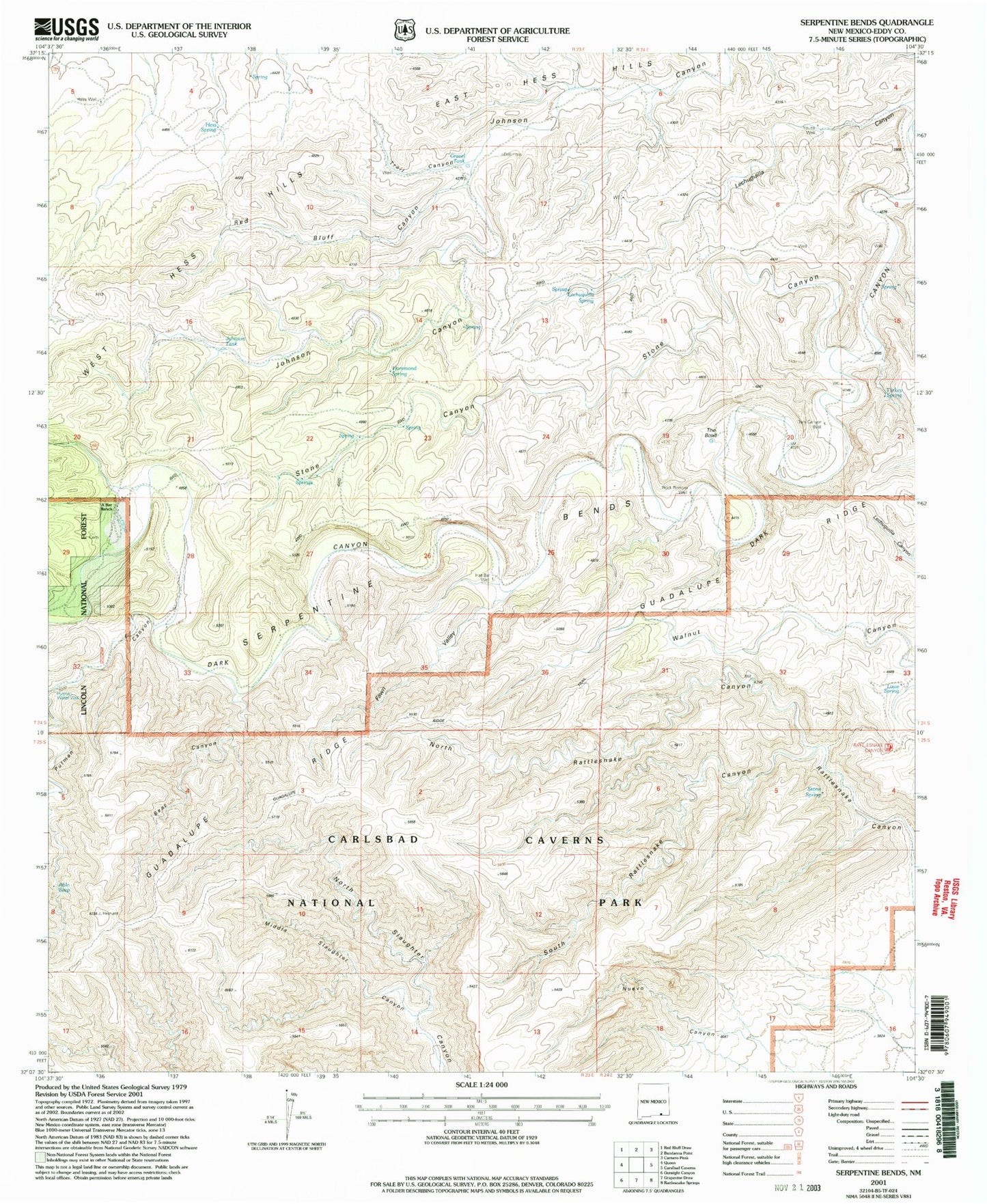 Classic USGS Serpentine Bends New Mexico 7.5'x7.5' Topo Map Image
