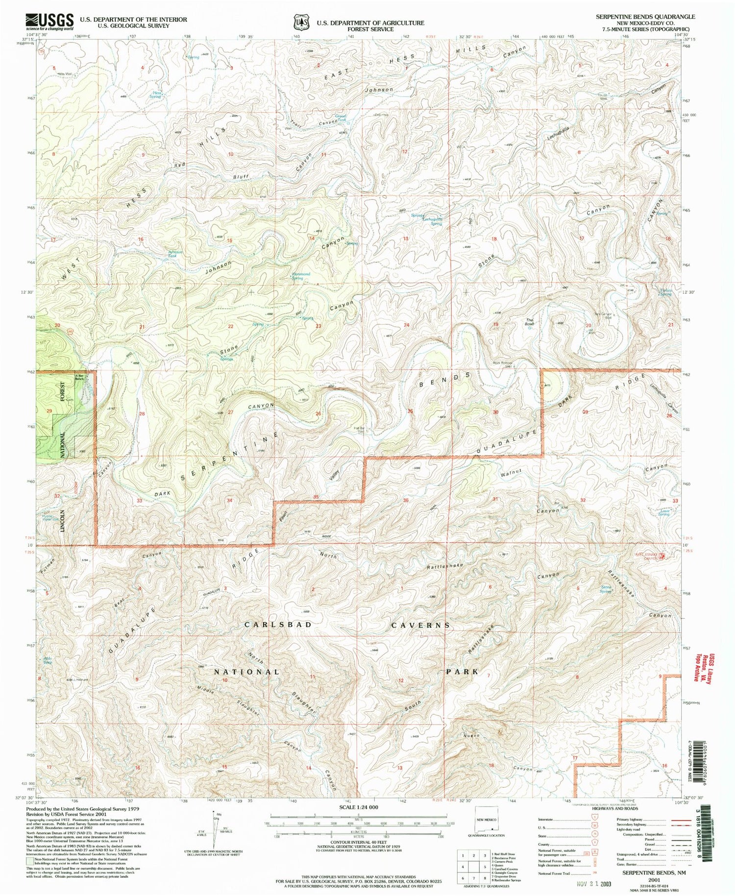 Classic USGS Serpentine Bends New Mexico 7.5'x7.5' Topo Map Image