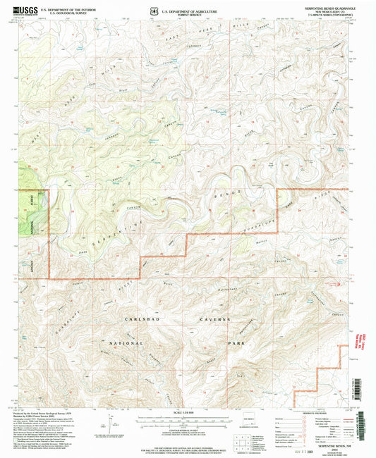 Classic USGS Serpentine Bends New Mexico 7.5'x7.5' Topo Map Image