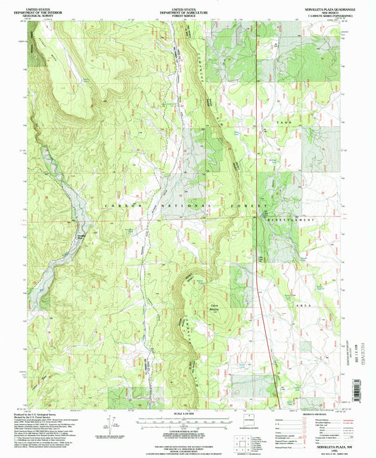 Classic USGS Servilleta Plaza New Mexico 7.5'x7.5' Topo Map Image