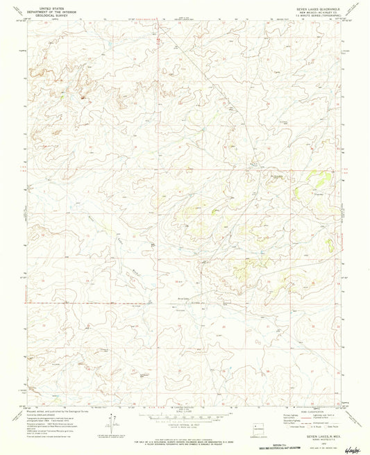 Classic USGS Seven Lakes New Mexico 7.5'x7.5' Topo Map Image