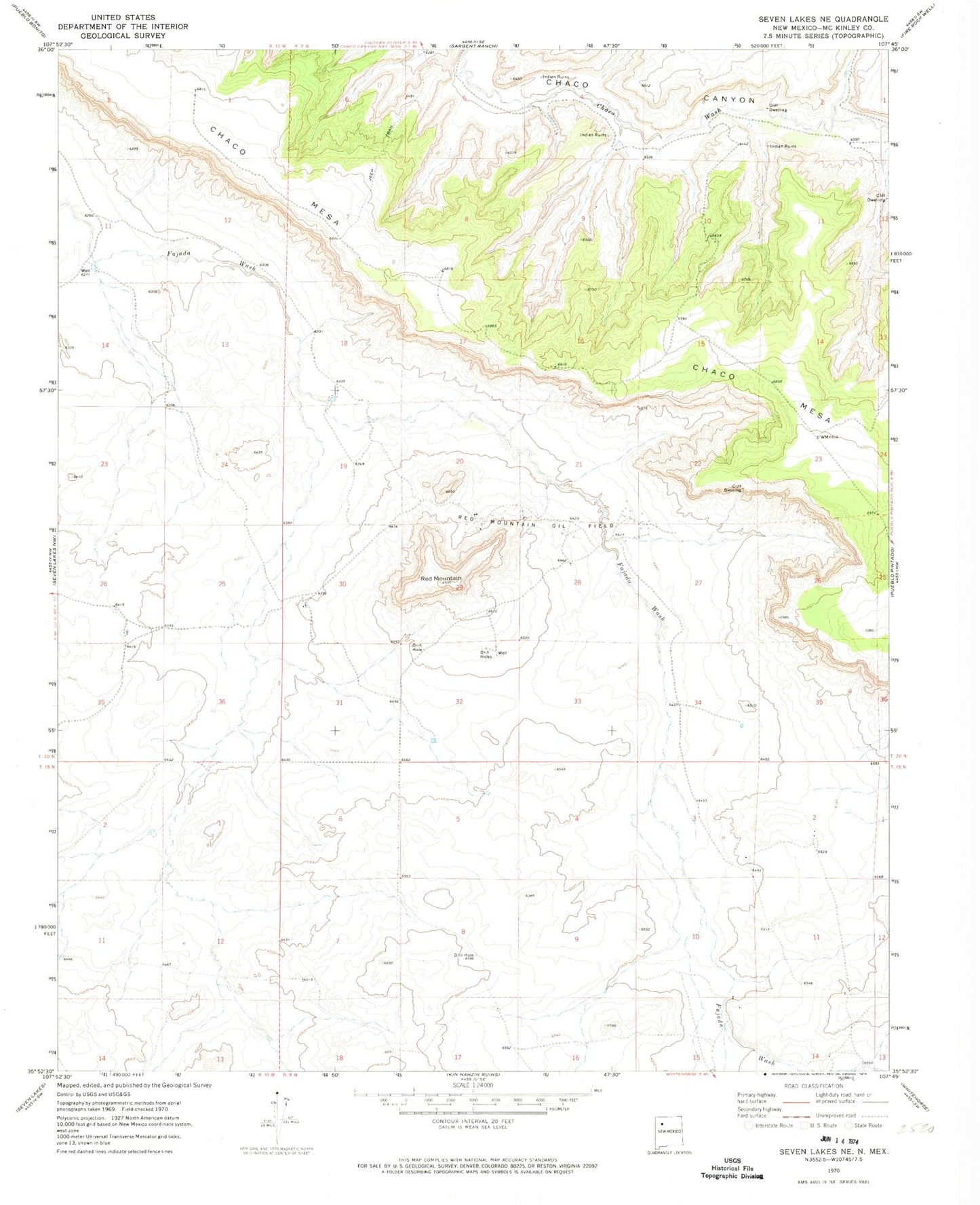 Classic USGS Seven Lakes NE New Mexico 7.5'x7.5' Topo Map Image