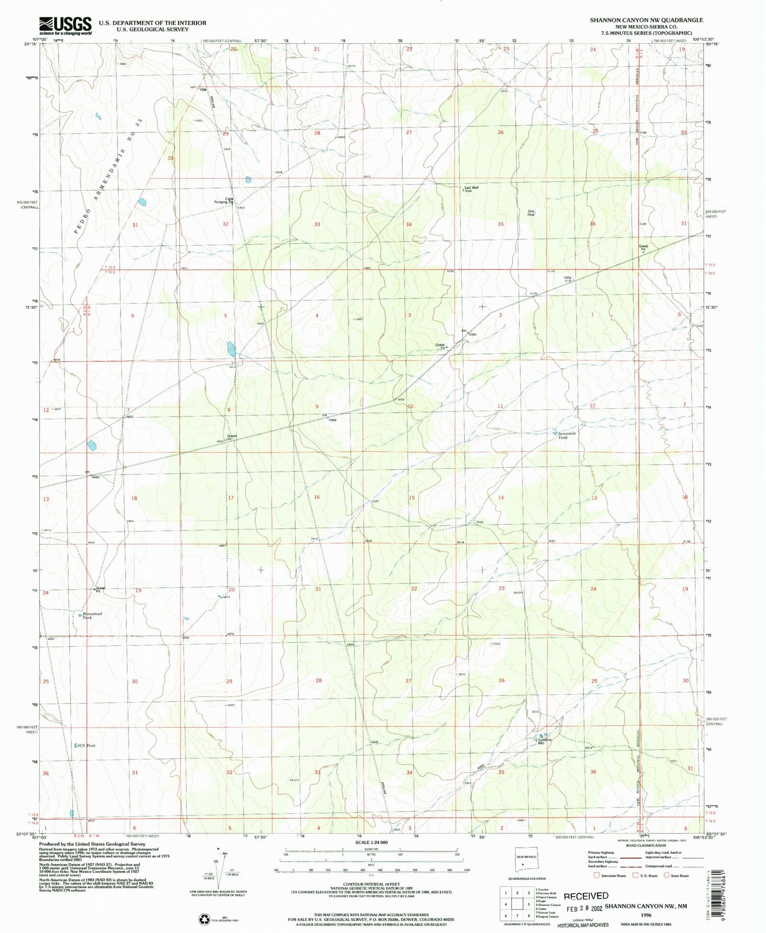Classic USGS Shannon Canyon NW New Mexico 7.5'x7.5' Topo Map Image