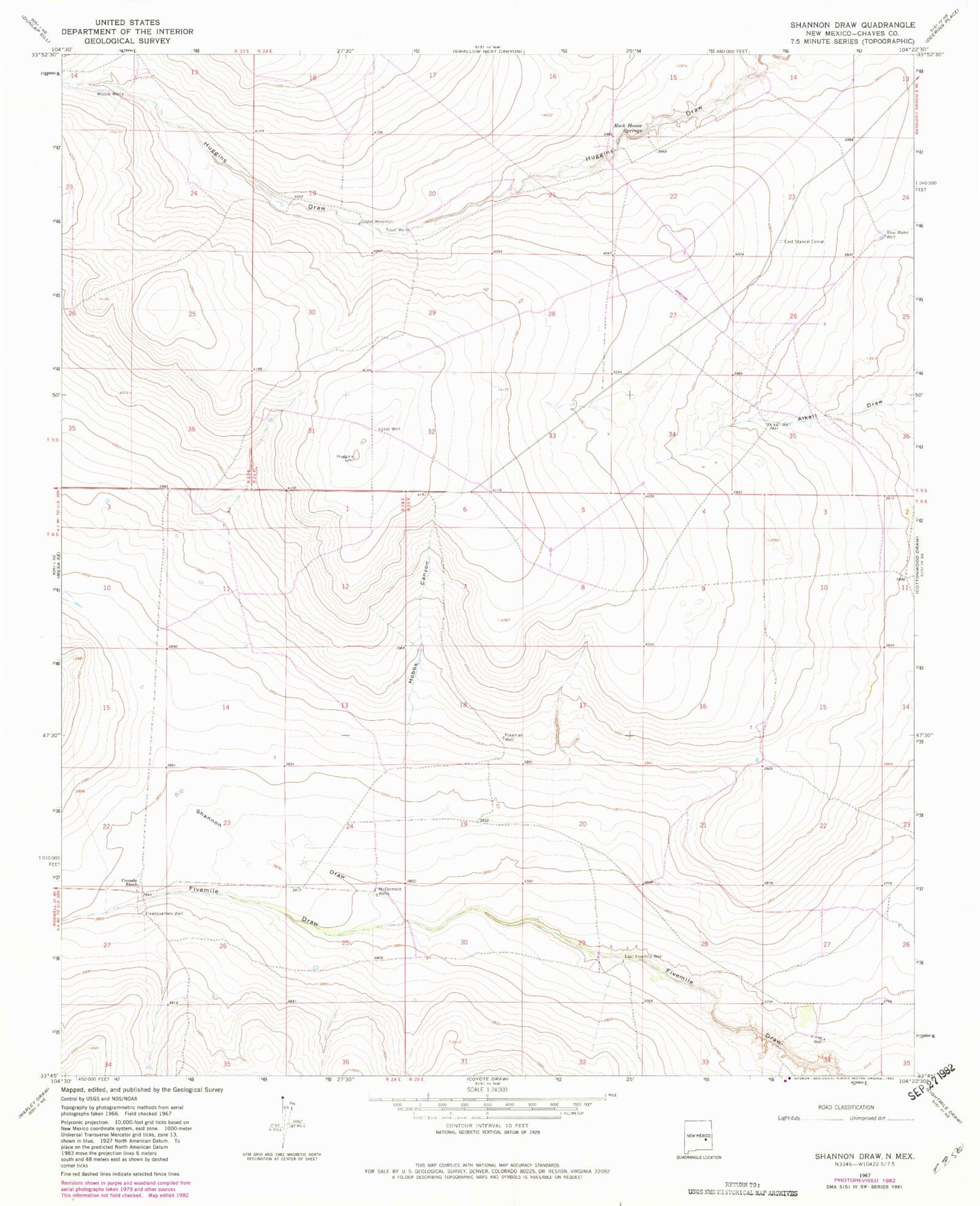Classic USGS Shannon Draw New Mexico 7.5'x7.5' Topo Map Image