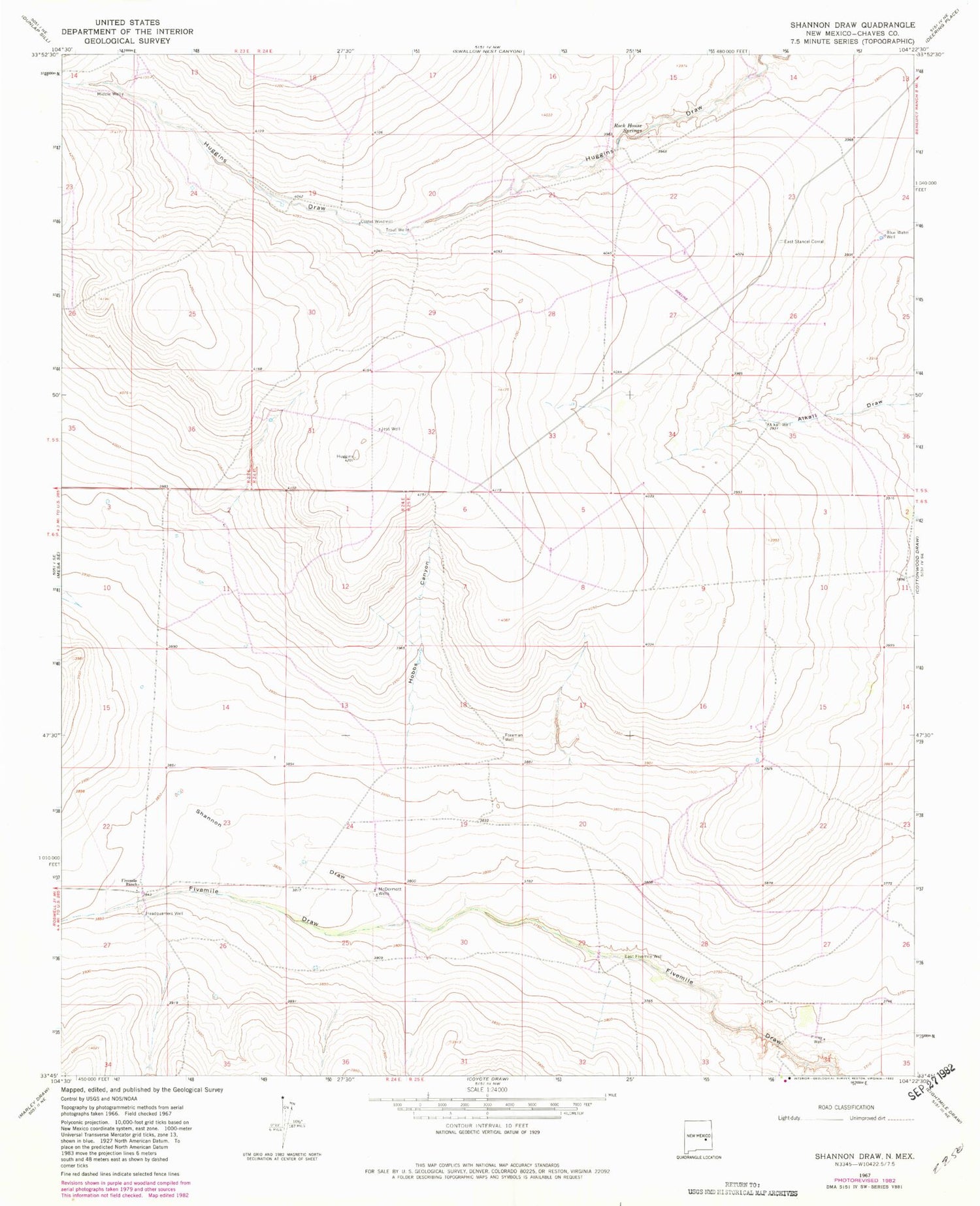 Classic USGS Shannon Draw New Mexico 7.5'x7.5' Topo Map Image