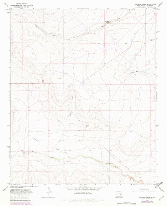 Classic USGS Shannon Draw New Mexico 7.5'x7.5' Topo Map Image