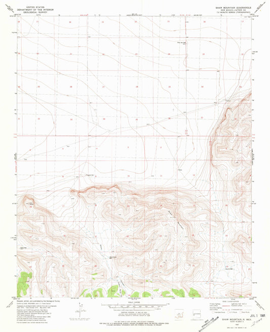Classic USGS Shaw Mountain New Mexico 7.5'x7.5' Topo Map Image