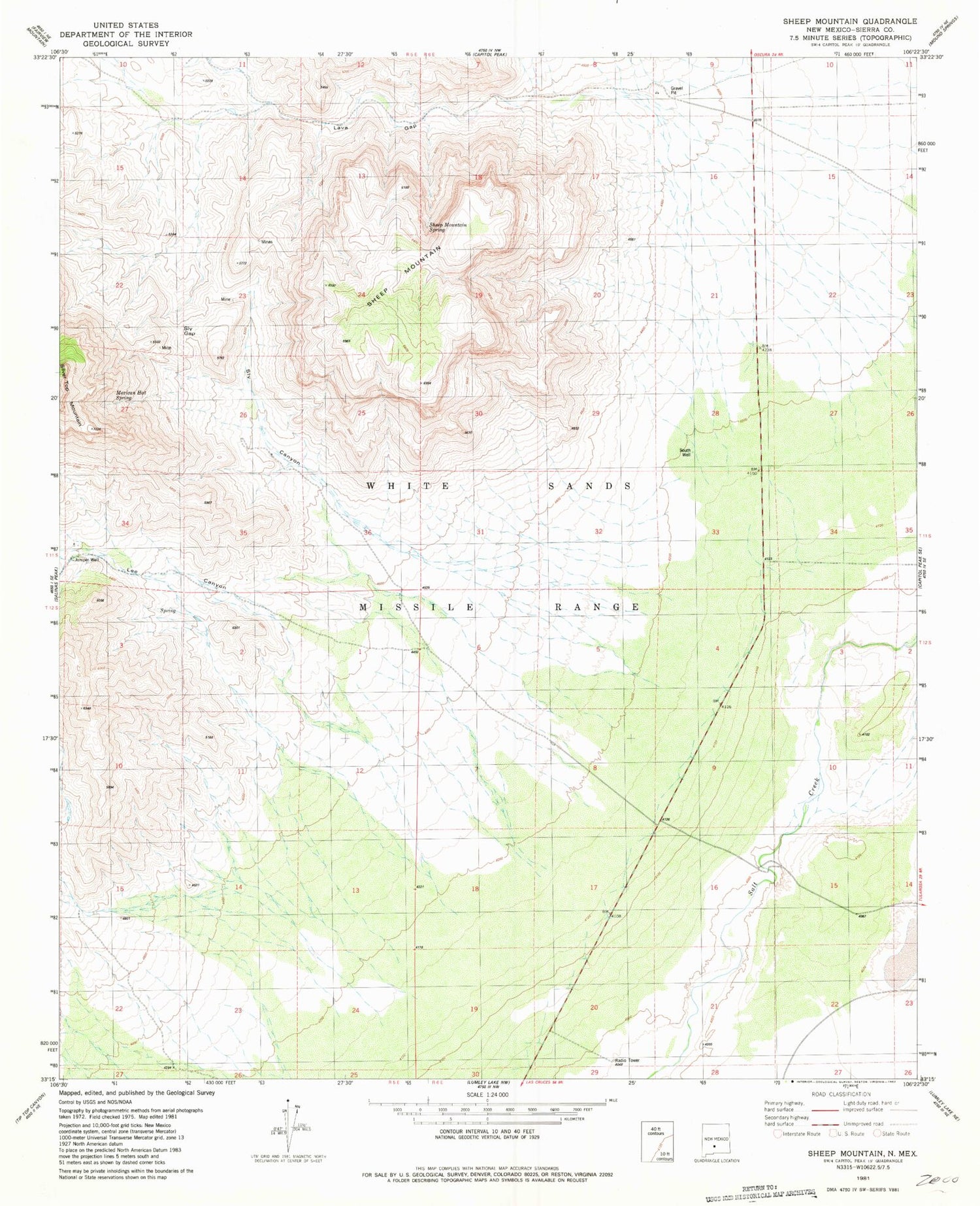 Classic USGS Sheep Mountain New Mexico 7.5'x7.5' Topo Map Image