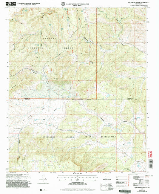 Classic USGS Sheeppen Canyon New Mexico 7.5'x7.5' Topo Map Image