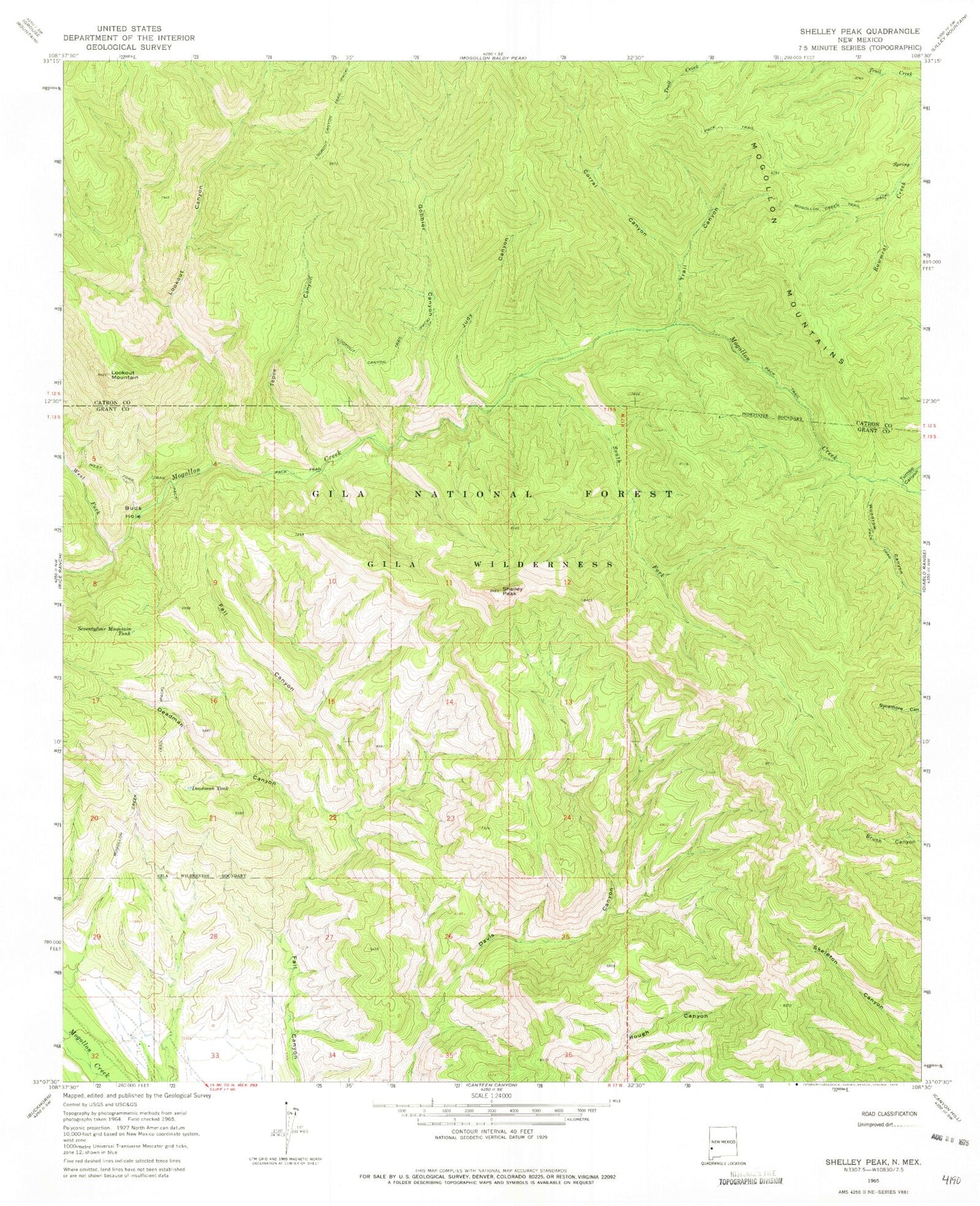 Classic USGS Shelley Peak New Mexico 7.5'x7.5' Topo Map Image