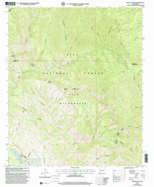 Classic USGS Shelley Peak New Mexico 7.5'x7.5' Topo Map Image