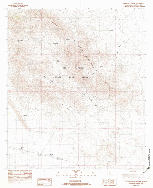Classic USGS Sheridan Canyon New Mexico 7.5'x7.5' Topo Map Image