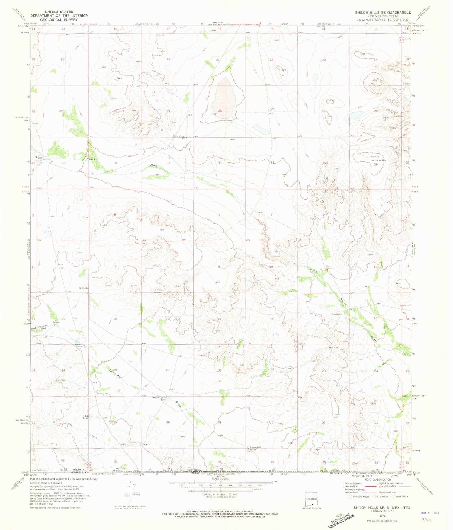 Classic USGS Shiloh Hills SE New Mexico 7.5'x7.5' Topo Map Image