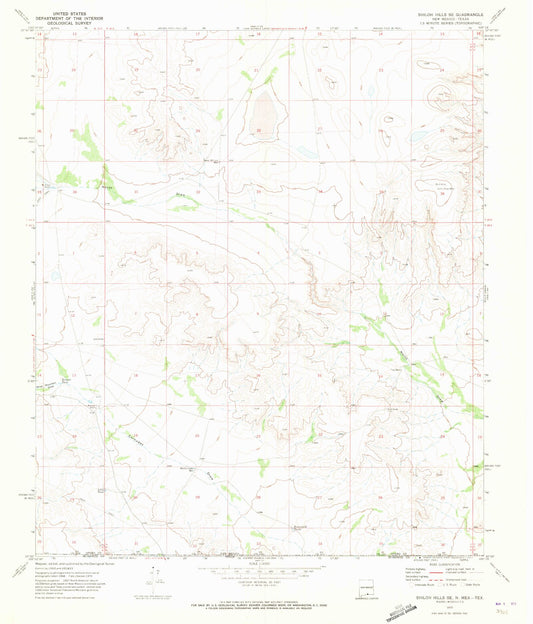 Classic USGS Shiloh Hills SE New Mexico 7.5'x7.5' Topo Map Image