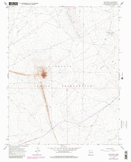 Classic USGS Ship Rock New Mexico 7.5'x7.5' Topo Map Image