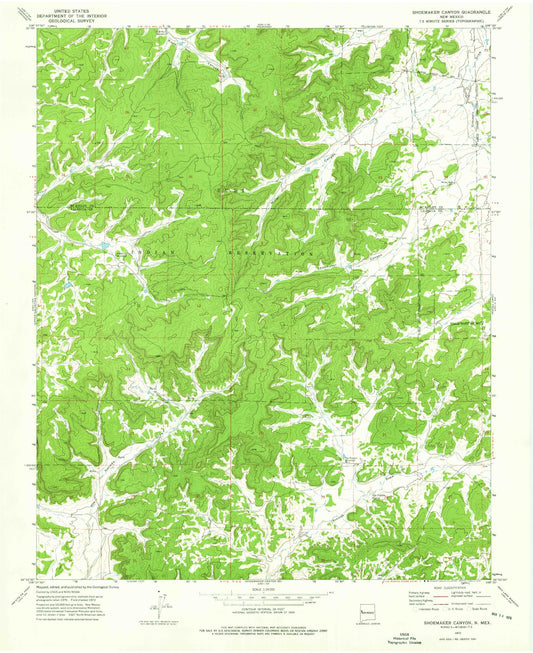 Classic USGS Shoemaker Canyon New Mexico 7.5'x7.5' Topo Map Image