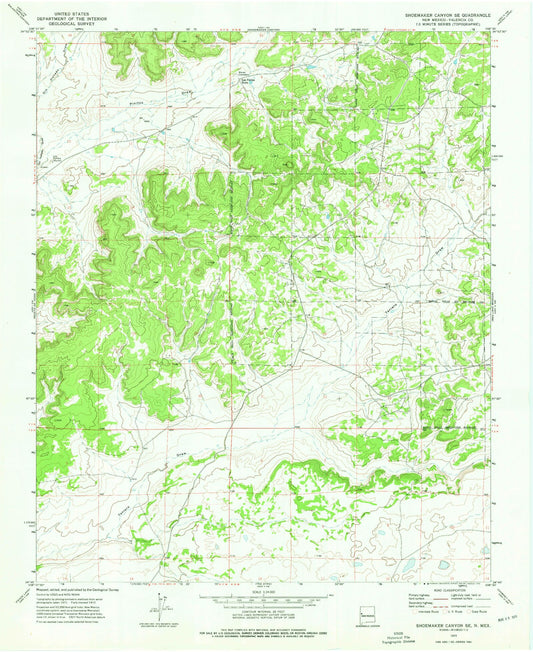 Classic USGS Shoemaker Canyon SE New Mexico 7.5'x7.5' Topo Map Image
