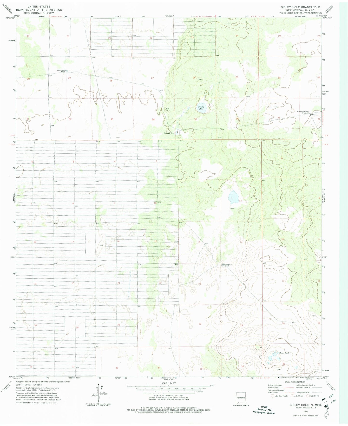 Classic USGS Sibley Hole New Mexico 7.5'x7.5' Topo Map Image