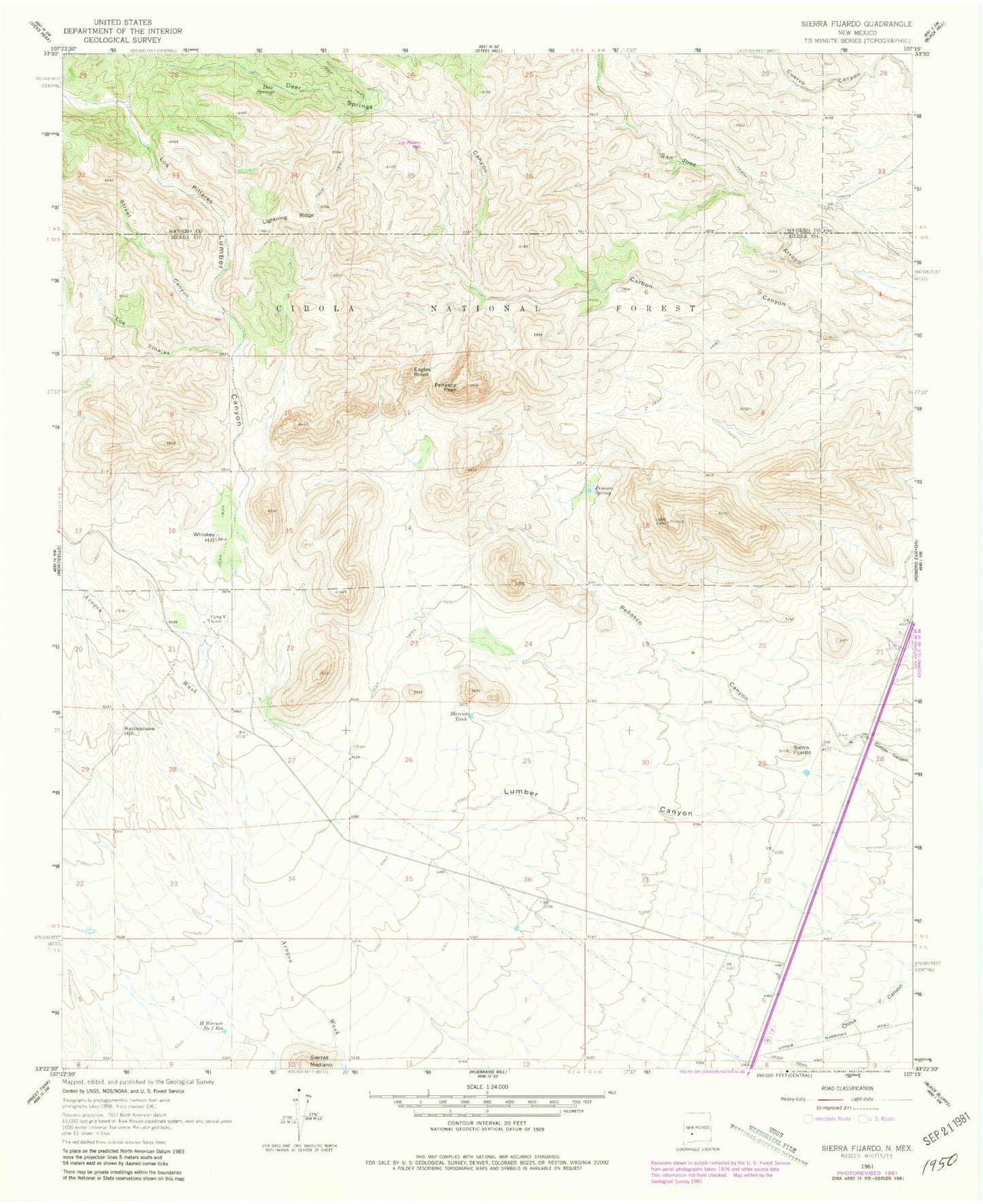 Classic USGS Sierra Fijardo New Mexico 7.5'x7.5' Topo Map Image