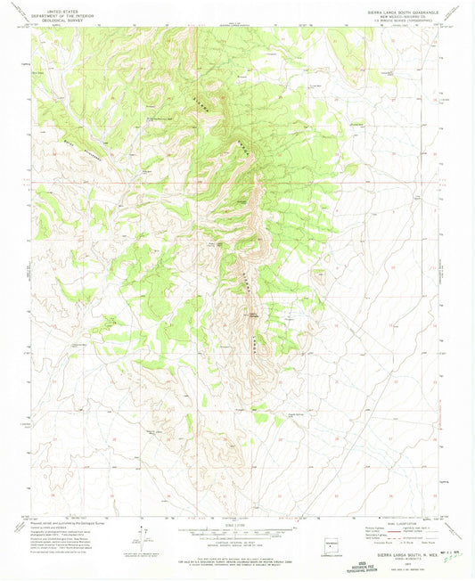 Classic USGS Sierra Larga South New Mexico 7.5'x7.5' Topo Map Image