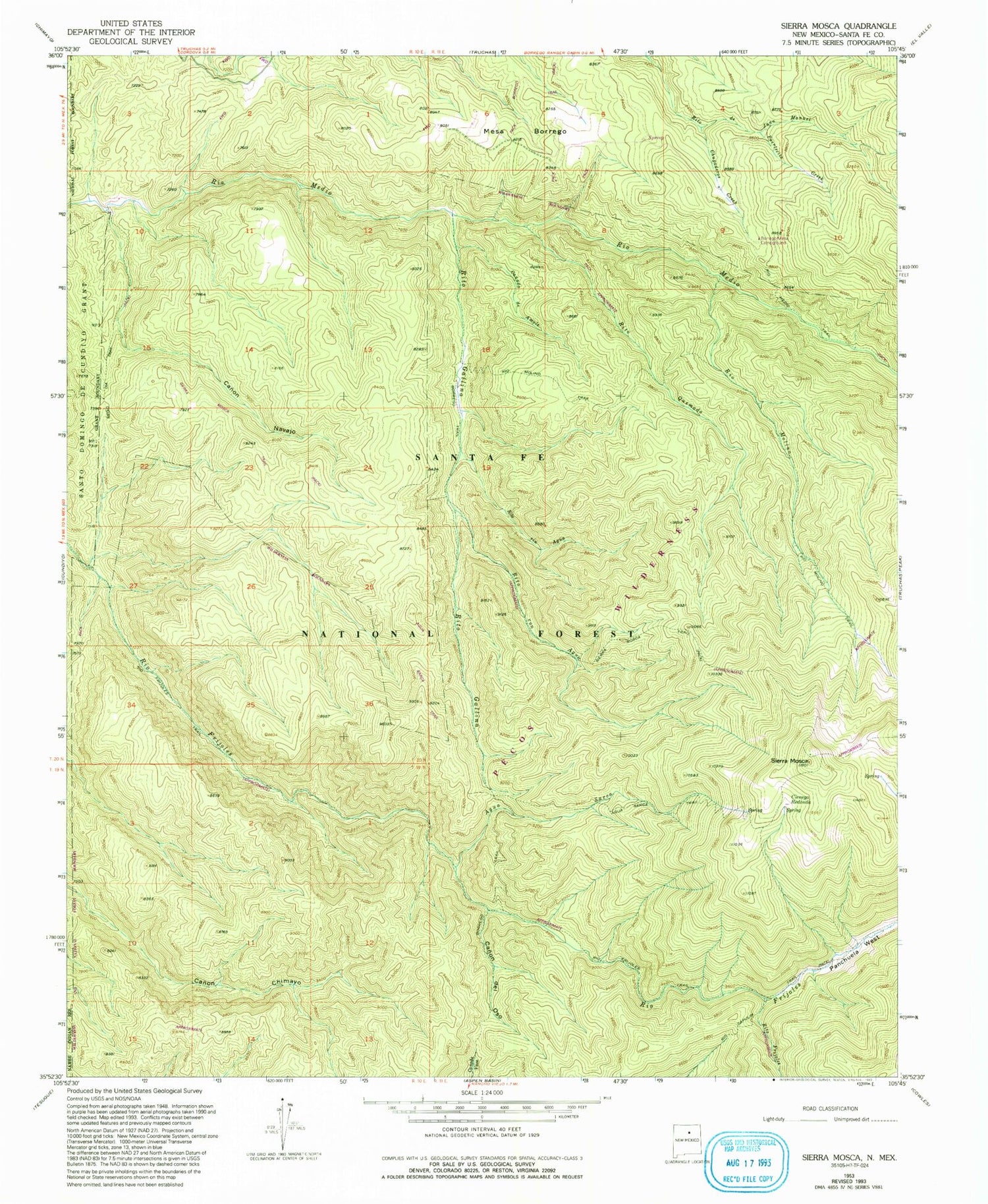 Classic USGS Sierra Mosca New Mexico 7.5'x7.5' Topo Map Image