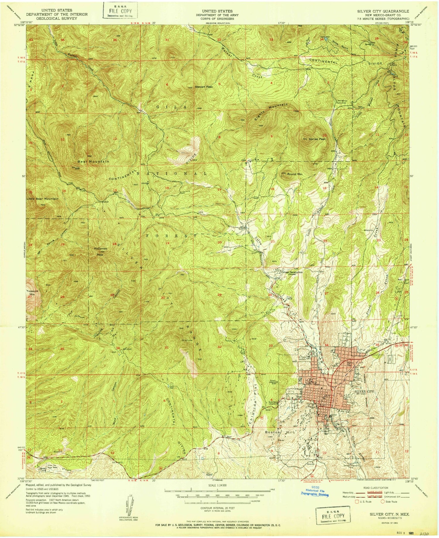 Classic USGS Silver City New Mexico 7.5'x7.5' Topo Map Image