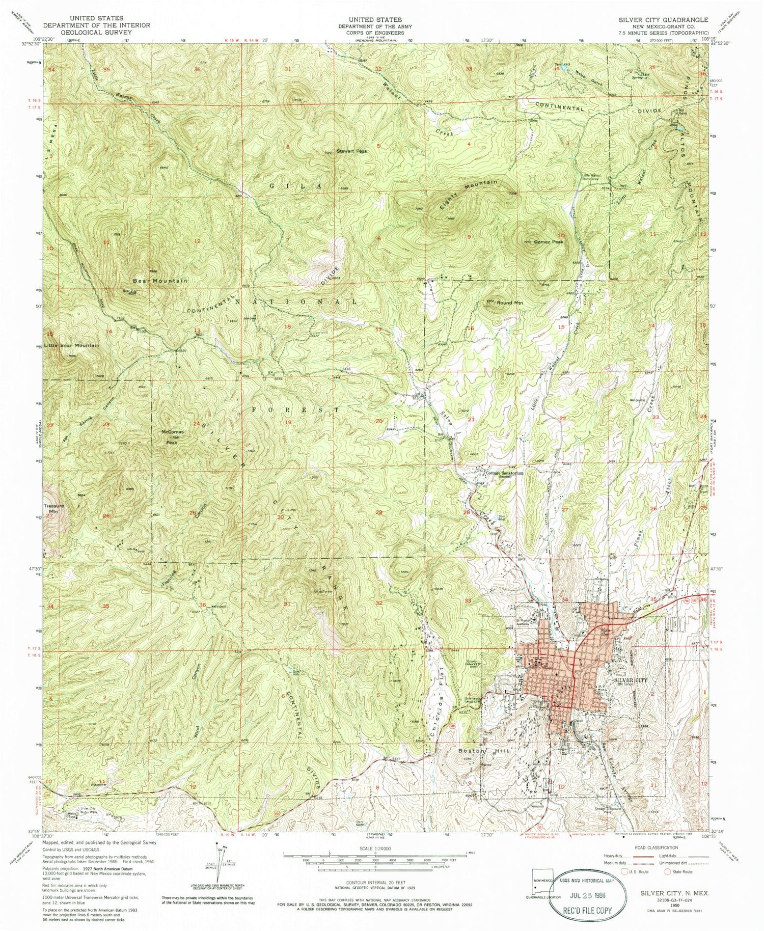 Classic USGS Silver City New Mexico 7.5'x7.5' Topo Map Image