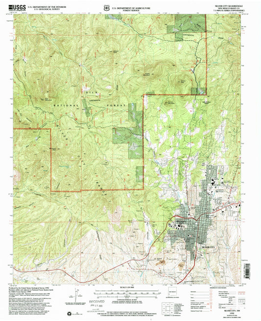 Classic USGS Silver City New Mexico 7.5'x7.5' Topo Map Image