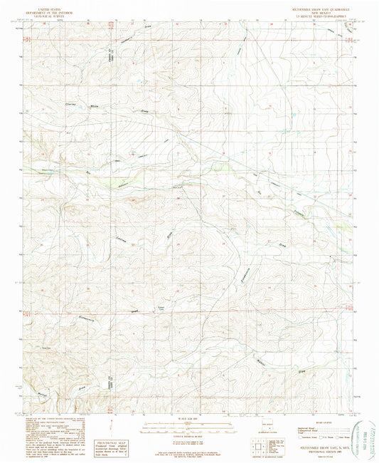 Classic USGS Sixteenmile Draw East New Mexico 7.5'x7.5' Topo Map Image