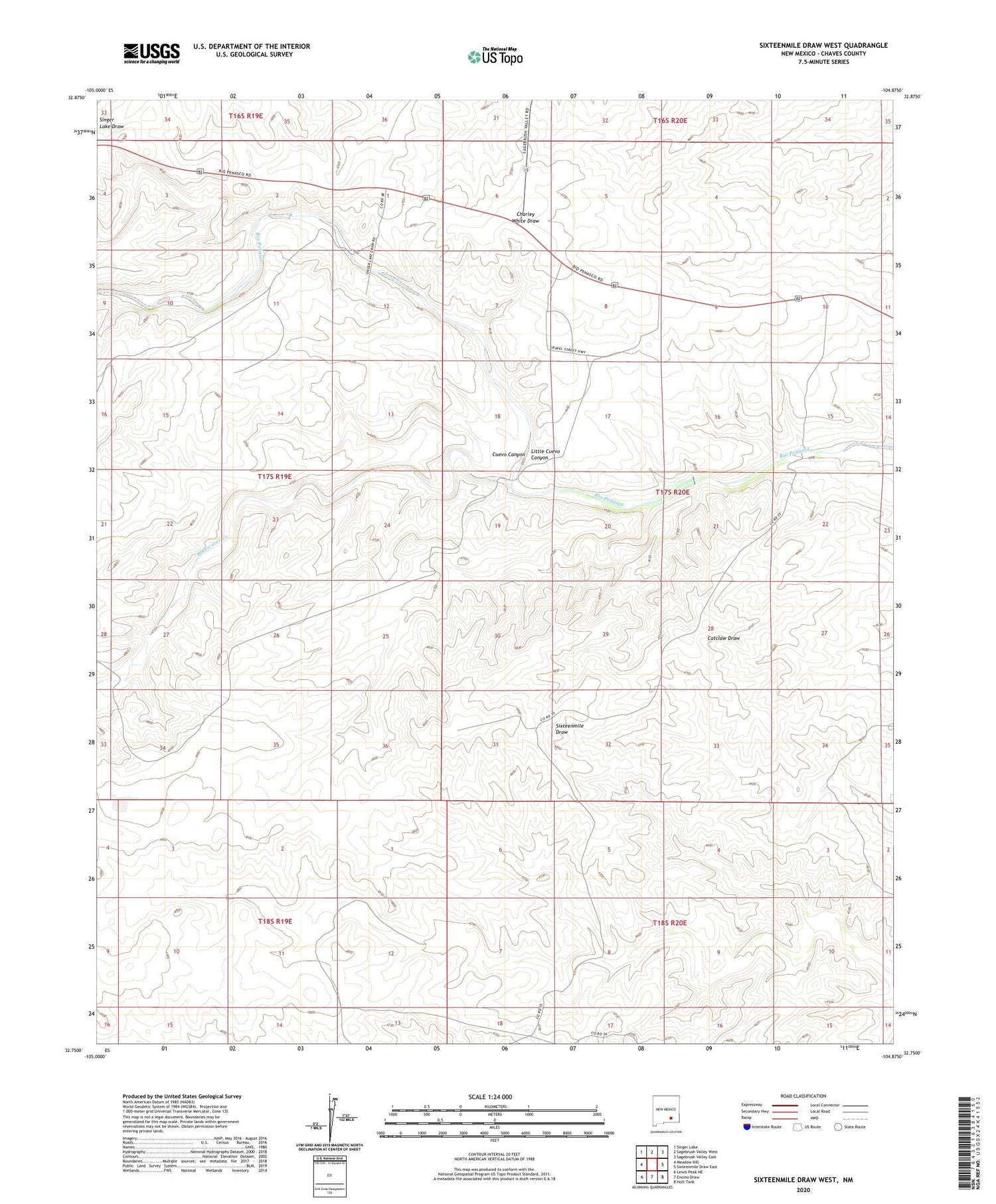 Sixteenmile Draw West New Mexico US Topo Map Image