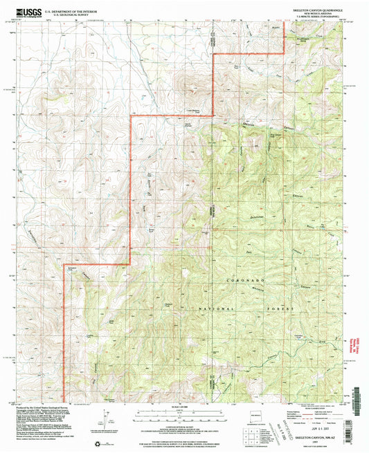 Classic USGS Skeleton Canyon New Mexico 7.5'x7.5' Topo Map Image