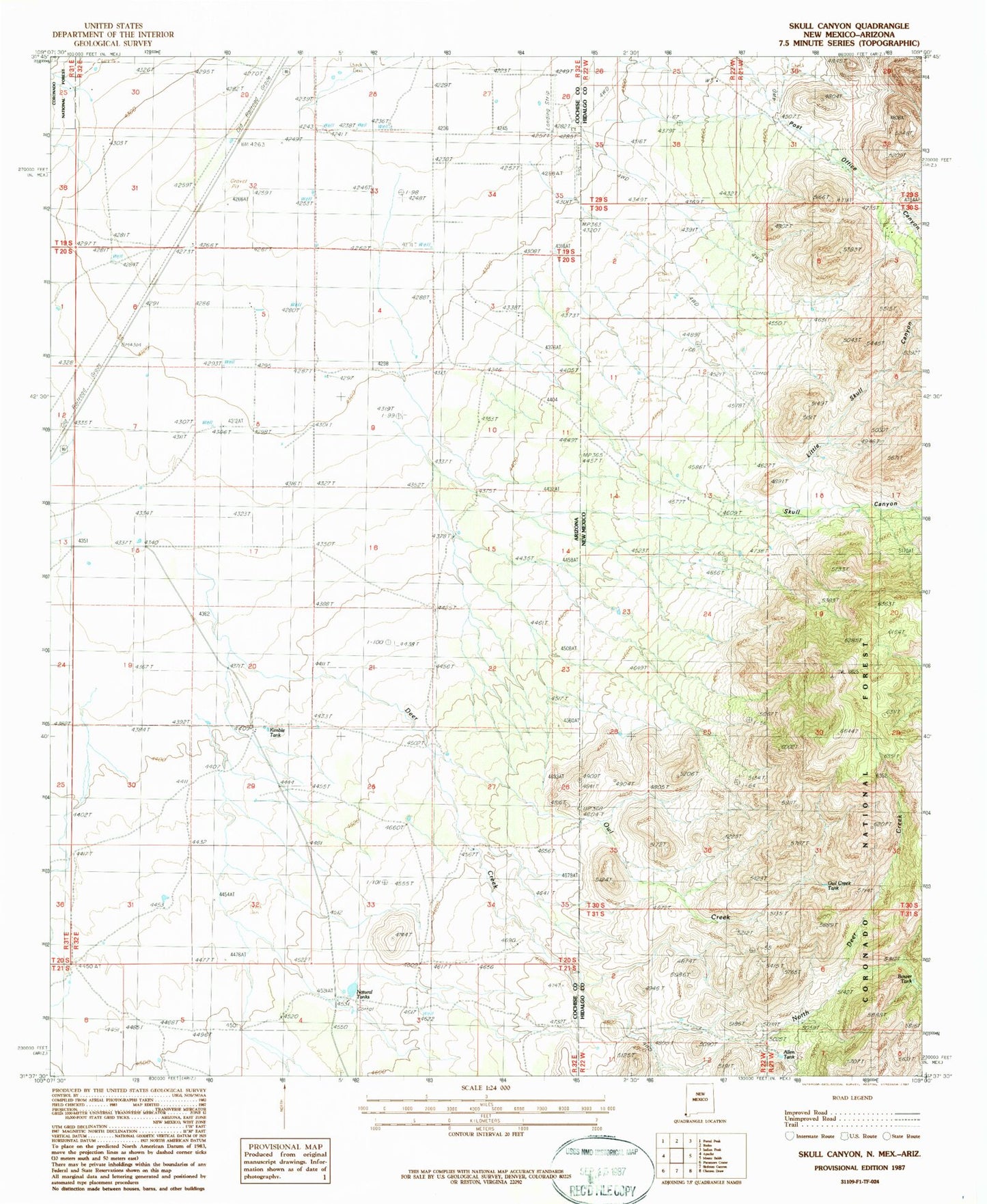 Classic USGS Skull Canyon New Mexico 7.5'x7.5' Topo Map Image