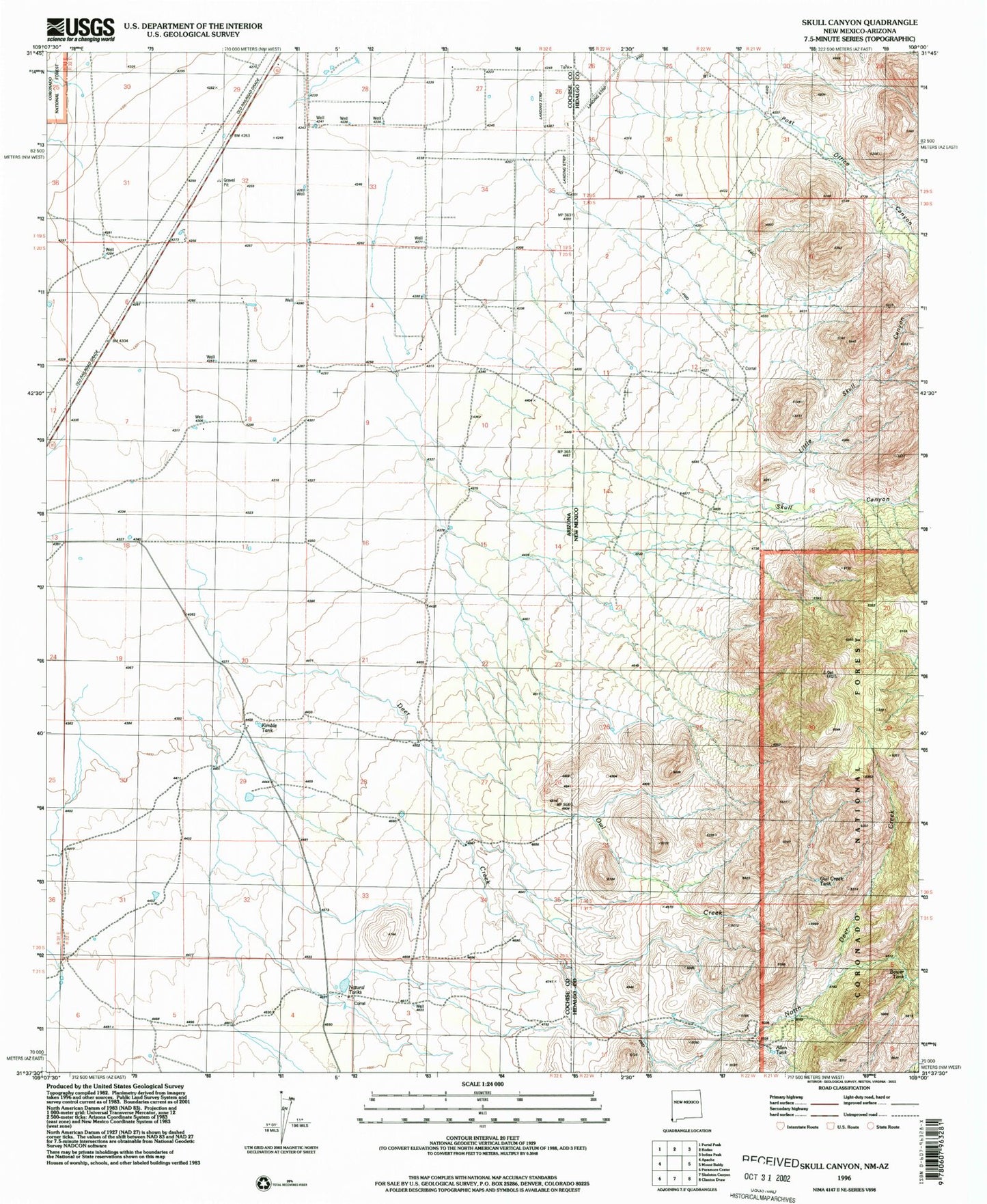Classic USGS Skull Canyon New Mexico 7.5'x7.5' Topo Map Image