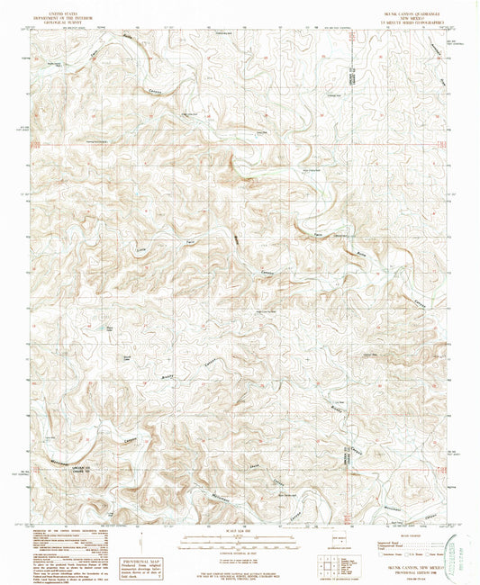 Classic USGS Skunk Canyon New Mexico 7.5'x7.5' Topo Map Image