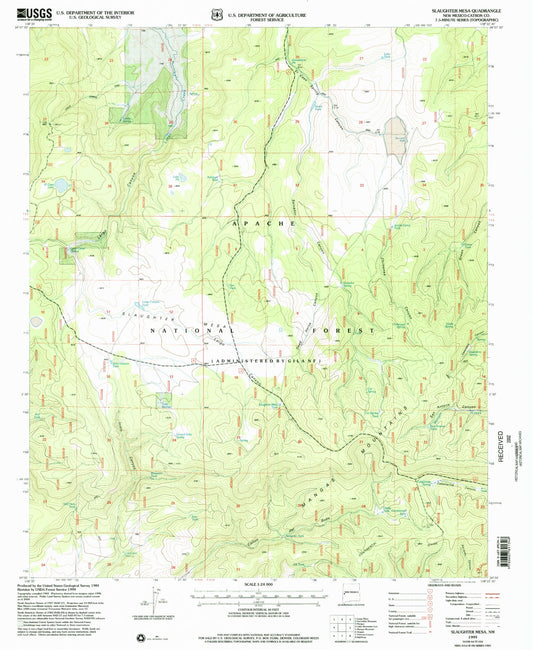 Classic USGS Slaughter Mesa New Mexico 7.5'x7.5' Topo Map Image