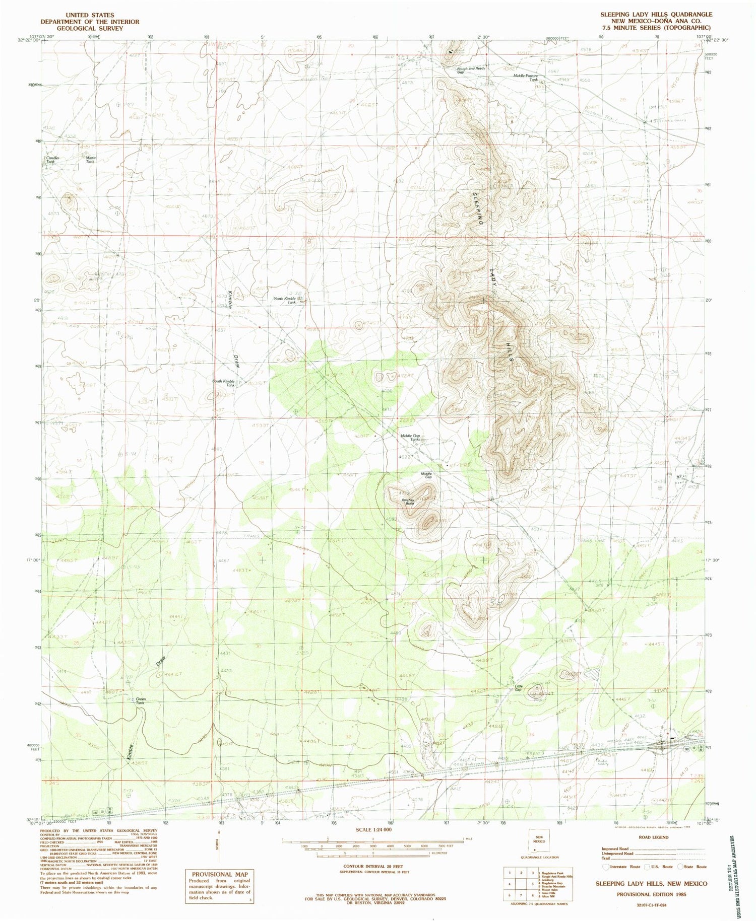 Classic USGS Sleeping Lady Hills New Mexico 7.5'x7.5' Topo Map Image