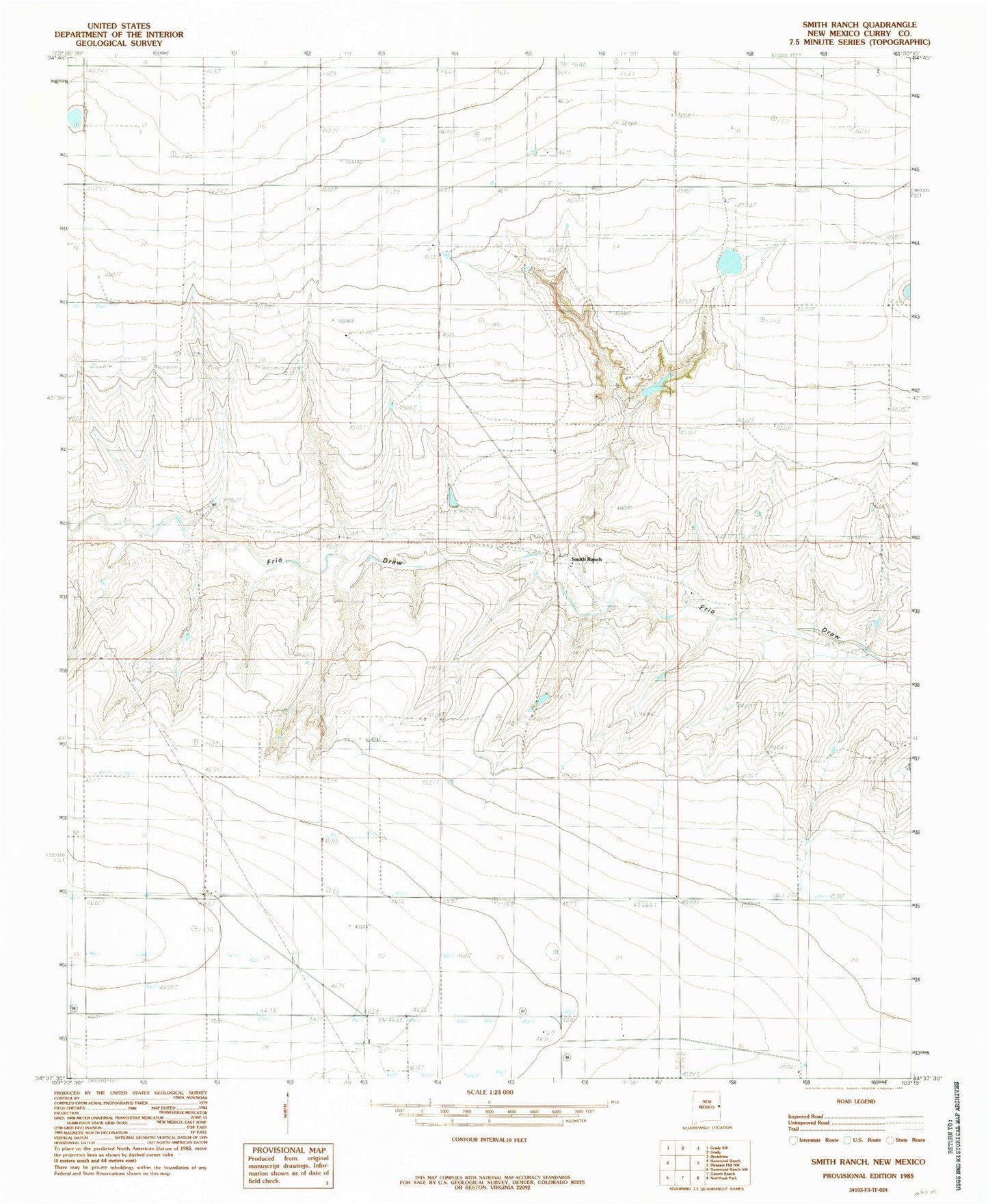 Classic USGS Smith Ranch New Mexico 7.5'x7.5' Topo Map Image