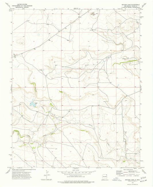 Classic USGS Snyder Lake New Mexico 7.5'x7.5' Topo Map Image