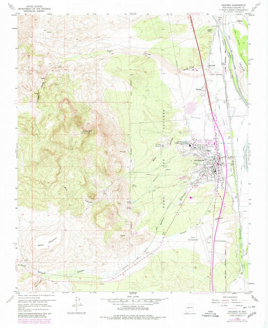 Classic USGS Socorro New Mexico 7.5'x7.5' Topo Map Image