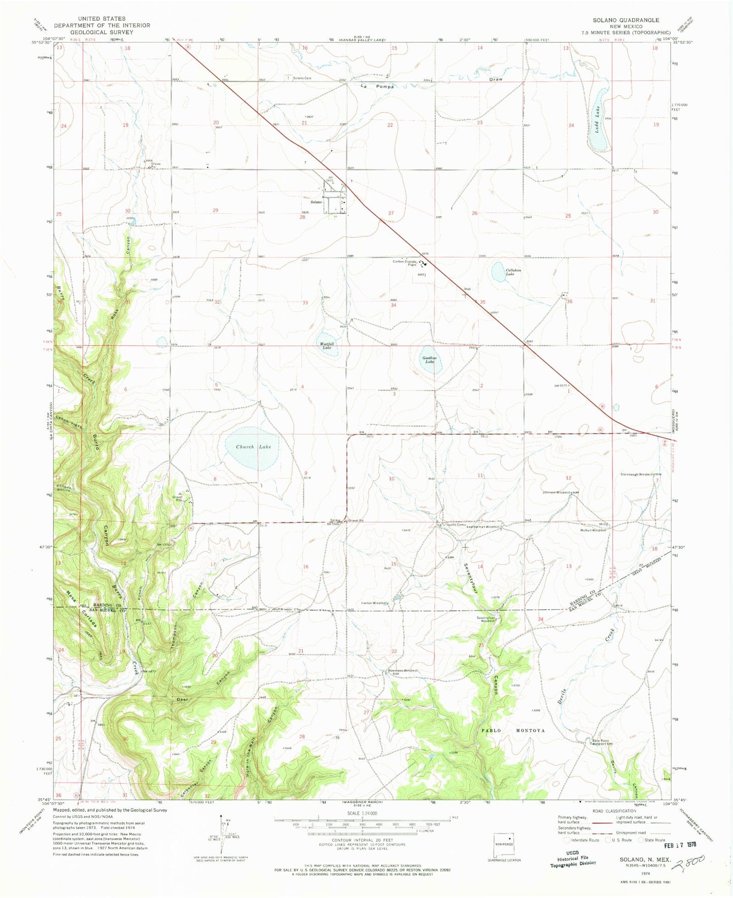 Classic USGS Solano New Mexico 7.5'x7.5' Topo Map Image