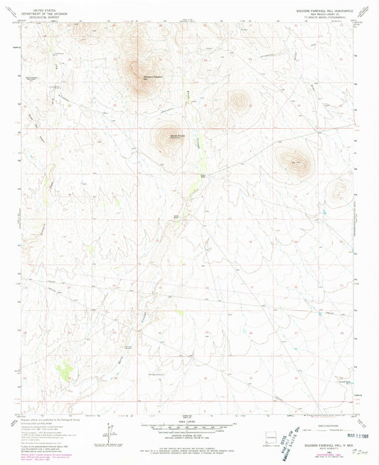 Classic USGS Soldiers Farewell Hill New Mexico 7.5'x7.5' Topo Map Image
