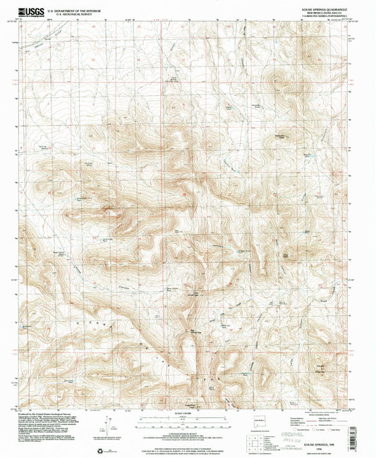 Classic USGS Souse Springs New Mexico 7.5'x7.5' Topo Map Image